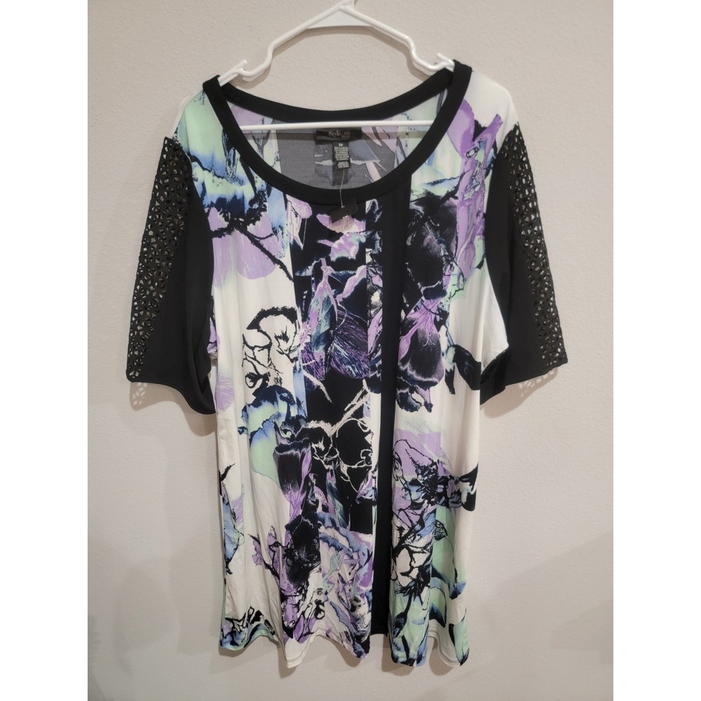 STYLE & CO Floral Toyko Vibe Floral Print Tunic Top Cut Out Sleeves Sz 3X NWT